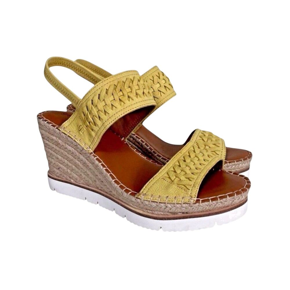 Gentle Souls Kenneth Cole Elyssa Braided Yellow Espadrille Wedge Sandals 9.5